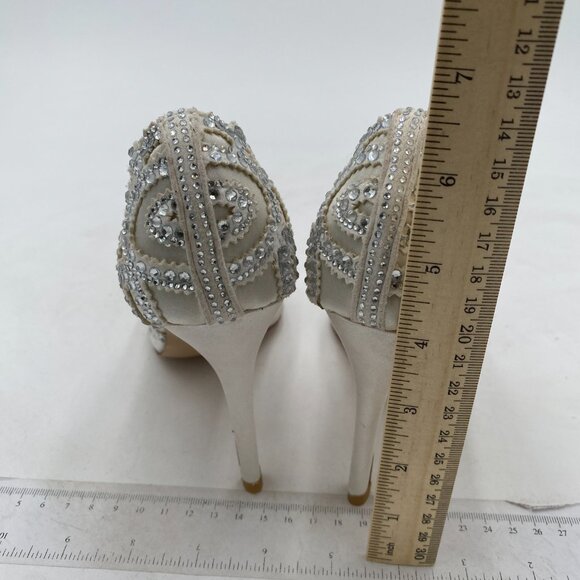 XYD White Peep Toe Half D'Orsay Mesh Pumps Crystal Studded High Heels Dress Shoe - Picture 5 of 8